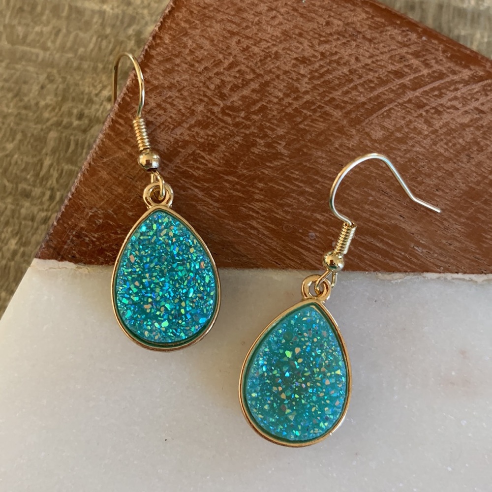 Teal Druzy Earrings